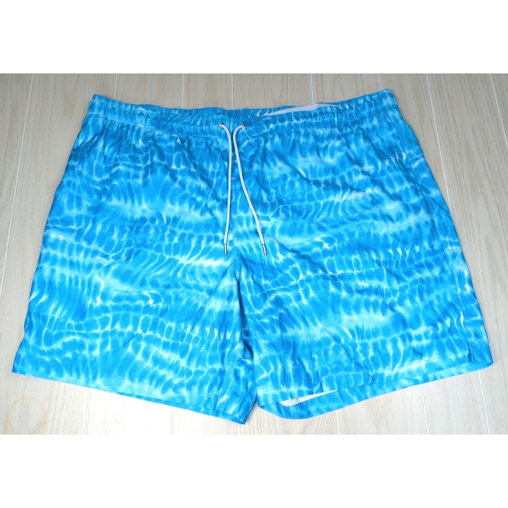 Lands End men's swim trunks shorts Turquoise Tie Dye Wave 3XLT New
